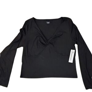 NWT No Boundaries Twist Front Top XXL (20) Y2K Soft Glam Stretch Black V-Neck